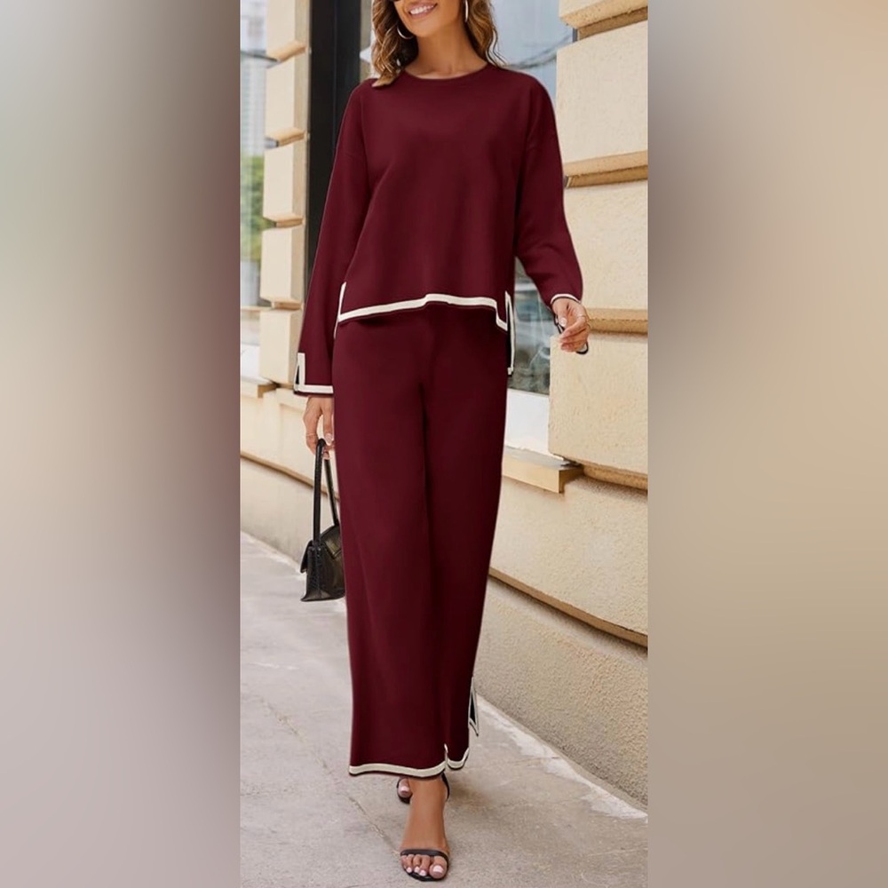 NWT PRETTYGARDEN Women’s 2-piece Wine Red Long-Sleeve Knit Outfit. Size: XL - Picture 2 of 13